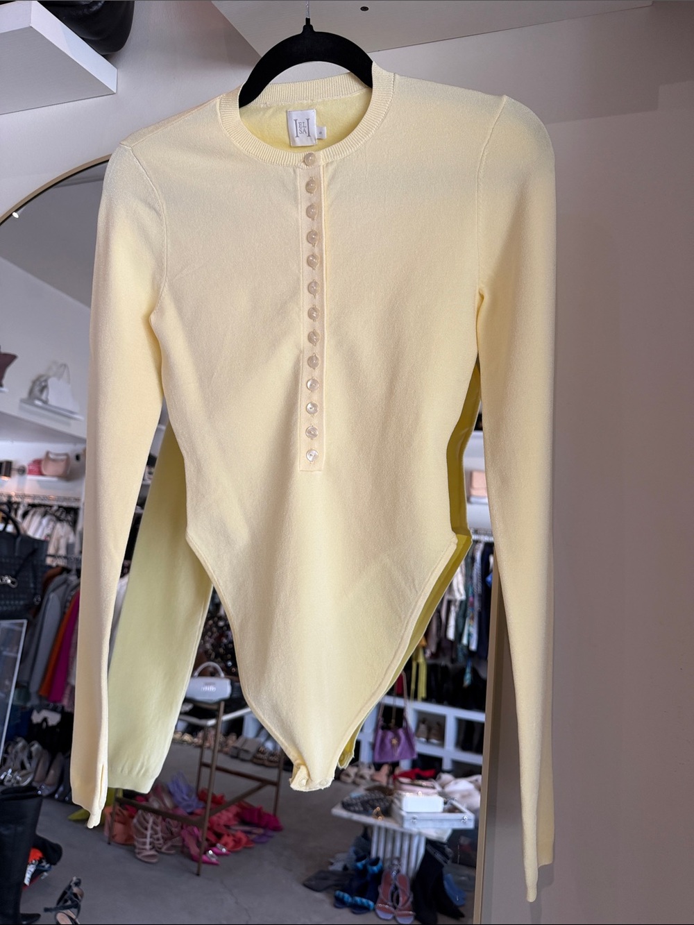 Helsa butter Yellow Long-Sleeve button Front knit Bodysuit - Women Tops